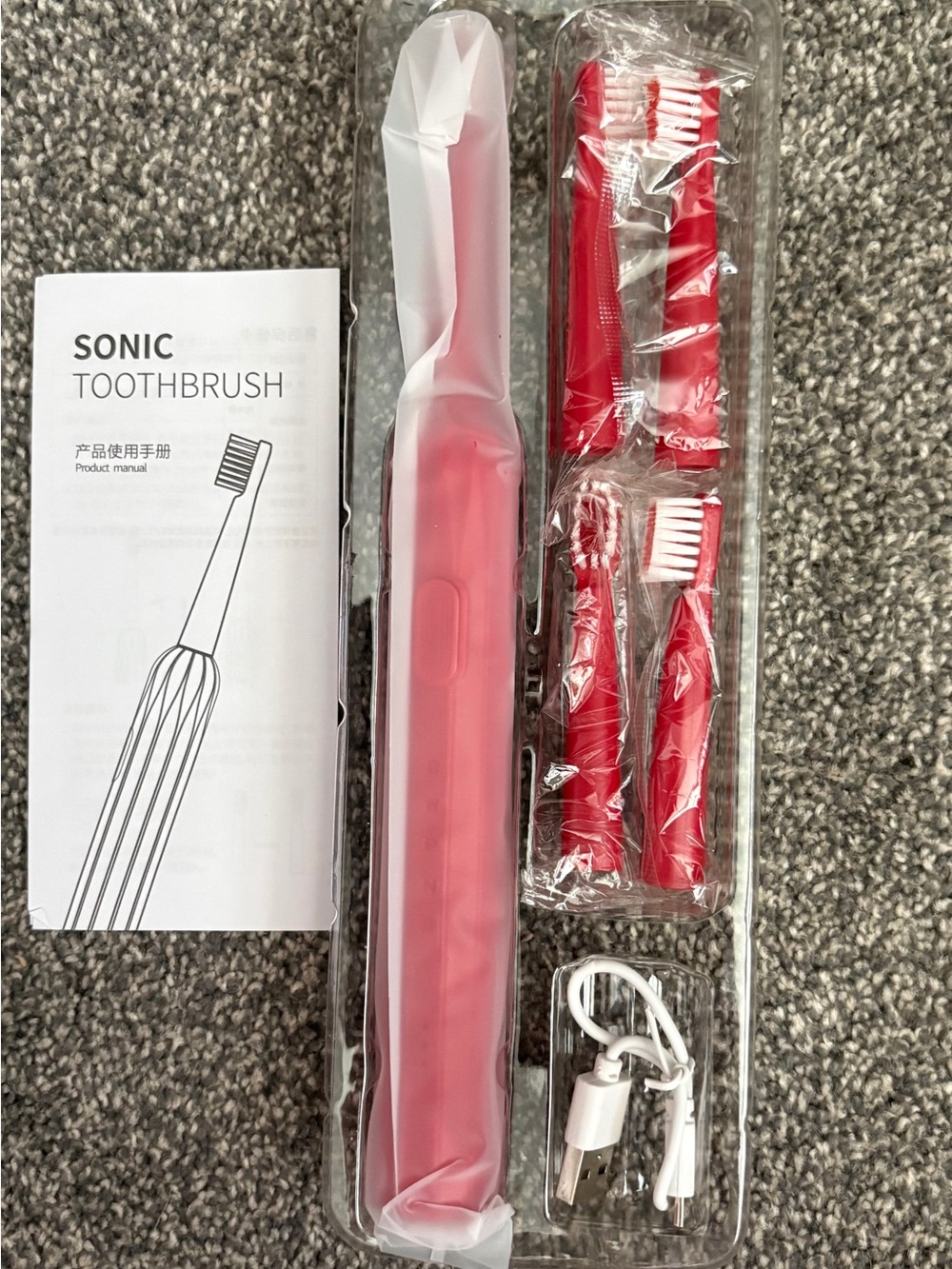Red Sonic Electric Toothbrush with Replacement Heads